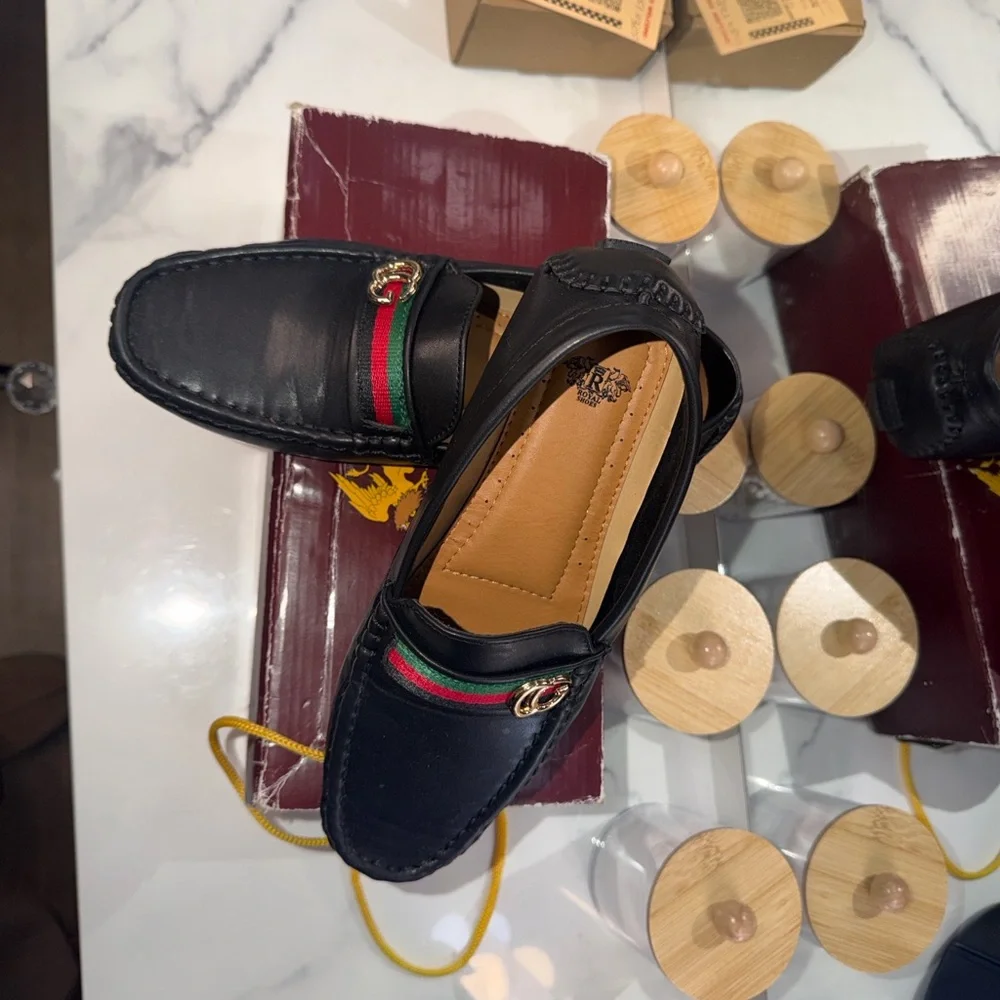 Black Loafers with Red and Green Stripe